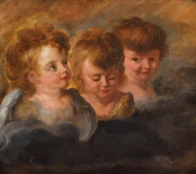 Tre teste di angelo tra le nuvole