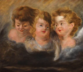 Tre teste di angelo tra le nuvole