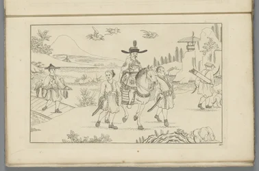 Signore cinese a cavallo a caccia di uccelli
Nuovi disegni cinesi inventati con grande fatica e portati alla luce, da P. Schenk Jun (...), secondo volume (titolo della serie)