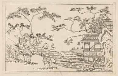 Due uomini cinesi in un paesaggio (serie: Nuovi disegni cinesi, con grande sforzo disegnati e pubblicati da P. Schenk Jun, primo volume)