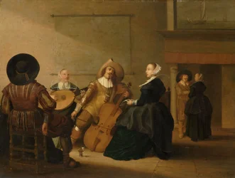 Una compagnia musicale in un interno