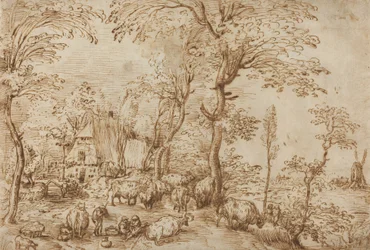 Contadini e Bestiame vicino a una Fattoria, c.1553-54