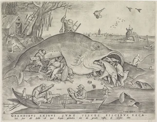 I pesci grandi mangiano i pesci piccoli, inciso da Pieter van der Heyden, 1557