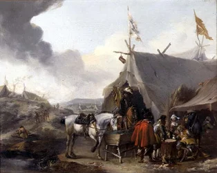 Cavalieri in un accampamento militare