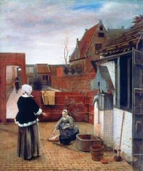 Una donna e una domestica in un cortile, c1660-1661