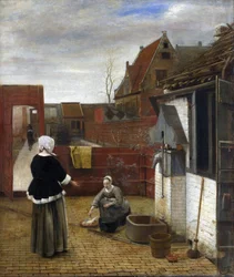 Una donna e la sua cameriera in un cortile (dettaglio)