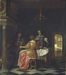 Interno con un gentiluomo e due signore che conversano, c.1668-70