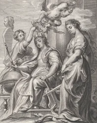 Allegoria del Buon Governo, seduto al centro e incoronato da un putto e una donna
