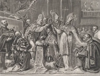 Piatto 24: Carlo V incoronato imperatore dal Papa, da 