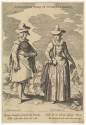 Abbigliamento di un giovane inglese e di una giovane donna, da «Costumi di diverse nazioni», s.d.
