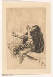 Uomo che beve con bastone da passeggio