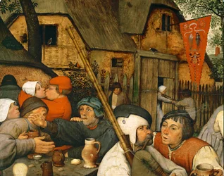 Danza dei contadini. La bandiera indica un bordello (dipinto su legno di quercia)