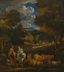 Paesaggio pastorale con viaggiatori, c.1657-1701