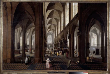 Veduta interna della Cattedrale di Anversa. Dipinto di Pieter Neefs il Giovane (1620-1675)