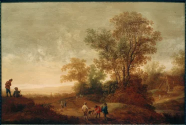 Paesaggio fluviale con gruppo di caccia