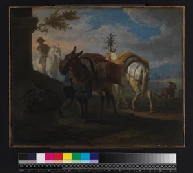 Muli che si fermano lungo la strada, prima del 1720