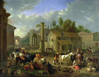 Soldati che riposano in un villaggio, 1697 circa (olio su tela)