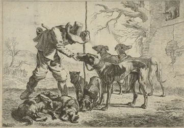 Cacciatore con sette cani