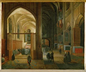 Messa serale in una chiesa gotica (dipinto su rame)