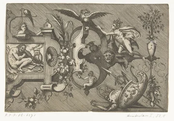 Metà destra di una grande cartouche con una rappresentazione della Notte