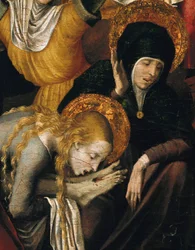 Deposizione dalla croce (Deposizione), dettaglio di Maria Maddalena che abbraccia i piedi di Cristo, inizio XVI secolo