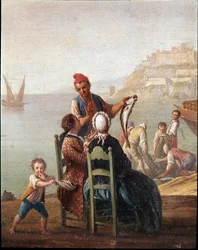 Un venditore di pesce e una coppia, dettaglio, XVIII secolo, Museo Nazionale di San Martino, Napoli