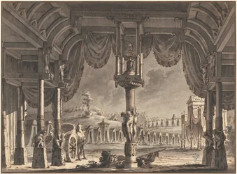Scenografia di un accampamento romano antico di notte (recto)