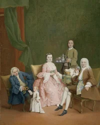 Ritratto di una famiglia veneziana con un domestico che serve caffè