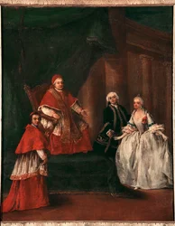 Rappresentazione di Papa Clemente XIII con il nipote Ludovico Rezzonico e la moglie Faustina Savorgnan