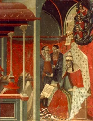 Onorio III approva la regola carmelitana, (dettaglio) dalla predella della pala d