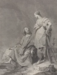 Cristo e la donna di Samaria al pozzo, dalla serie di 112 stampe del sacro