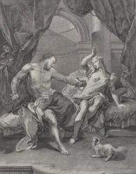 Sansone e Dalila seduti su un letto, Sansone che strappa le corde che legano la sua mano..., ca. 1730-39