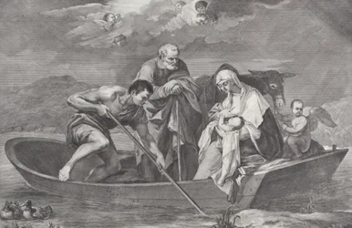 La Fuga in Egitto, con la Sacra Famiglia in una Barca
