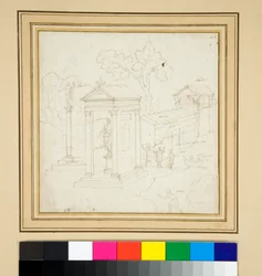 Dipinto paesaggistico con architettura