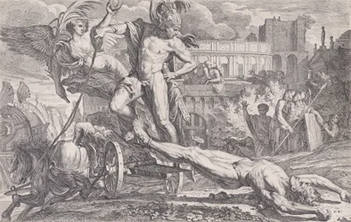 Achille trascina il corpo di Ettore intorno alle mura di Troia, 1648-50