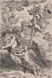 Maria Maddalena nel deserto, una croce portata da angeli a destra