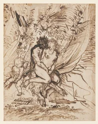 Pan Abbraccia Venere Osservato da Cupido