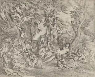 Il giardino di Venere che si reclina al centro davanti a un erma di Pan e circondata..., ca. 1631-37