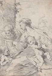 La Sacra Famiglia con il piccolo San Giovanni che tiene una mela