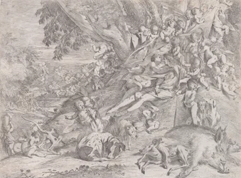 Venere e Adone, circondati da molti putti, reclinati dopo la caccia, con un cinghiale morto, 1631-37