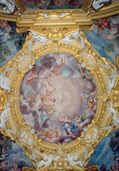 Sala di Apollo, dettaglio della decorazione del soffitto raffigurante Cosimo I de