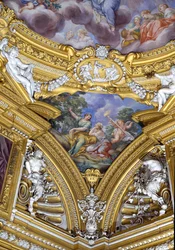 Sala di Apollo, dettaglio del pennacchio raffigurante le muse Polimnia ed Erato (dettaglio)