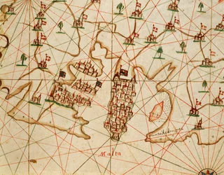 Isola di Malta, da atlante portolano composto da sei carte, di Placido Caloiro e Francesco Oliva, Pergamena. 1646.
