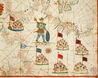 Regno di Francia, da atlante portolano composto da sei carte, di Placido Caloiro e Francesco Oliva, Pergamena. 1646.