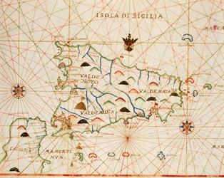 Sicilia da atlante portolano composto da sei carte, di Placido Caloiro e Francesco Oliva, Pergamena. 1646.