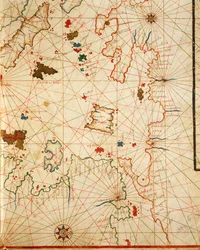 Il Peloponneso, da atlante portolano composto da sei carte, di Placido Caloiro e Francesco Oliva, Pergamena. 1646.