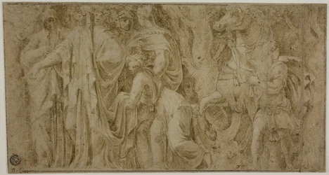 Storia di Niobe: Niobe riceve doni dai fedeli; Giovane con cavallo