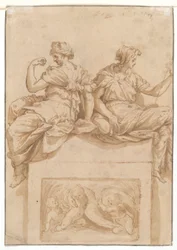 Studio di un vecchio seduto (recto); Copia (di un artista sconosciuto) dopo uno studio di Perino del Vaga per la Sala Paolina, Castel Sant