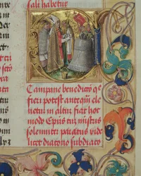 Benedizione di una campana da parte di un vescovo dal Pontificale del vescovo Erasmus Ciolek, c.1510