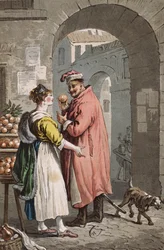 Venditrice di arance a Varsavia, c.1810 (incisione colorata)